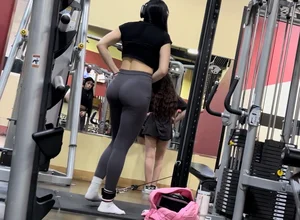 Latina pulls her leggings up then bends over for me