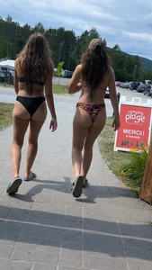 Tight beautiful black hair Girl on the beach in bikini multi colors. oc