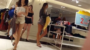 Super hot girl shopping in tiny and tight camo shorts with a nice ass