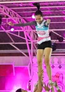 Bunch of athletic Thai cheerleaders at a competition