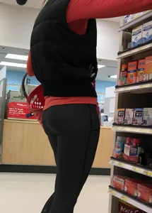 Skinny and tall milf shopping at Target in tight leggings