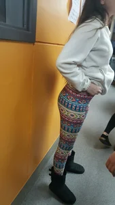 Cute Teen Girl in Colorful Tights Candid Photos