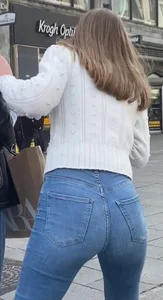Tight jeans walking in the streets of Oslo
