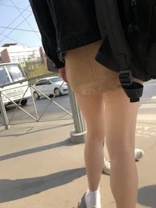 Hot Legs in a Skirt - Girl Standing on the Pedestrian Crosswalk Closeup Creepshots
