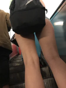 Skinny Ass in Denim Mini Shorts - Hot and Long Legs Subway Escalator Creepshot