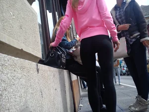 Smoking girl in tight leggings with vtl