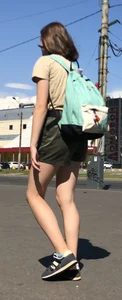 Cute Dorky Girl in Shorts with Thin Muscular Legs Street Candid Photos