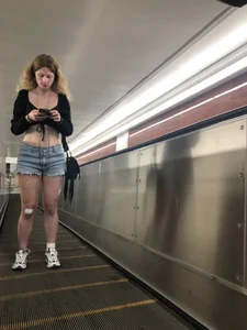 Tall Candid Teen Girl in Denim Shorts and a Top With an Injured Knee Subway and Street Creepshots - Hot and Muscular Long Legs