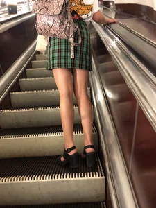 Girl in High Heels in a Skirt Hot Legs Subway Escalator Creepshot