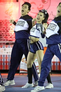 Bunch of athletic Thai cheerleaders at a competition