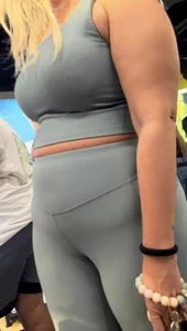 Plump Dumpy Blonde MILF in turquoise two-piece Spandex