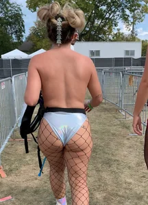 TOPLESS dirty RAVE SLUT with a phatty in fishnets, diamond studded titties