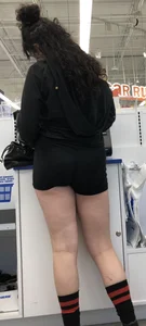 Sexy goth cutter in spandex shorts