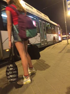 Skinny Girl in Denim Shorts City Candid