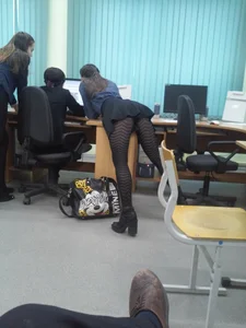 Sexy College Teen JB Bending Over in Classroom Creepshot