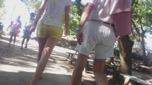 Milf in yellow shorts with vpl and a wedgie