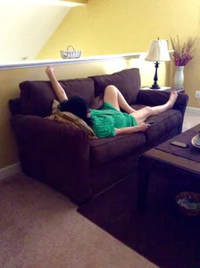 Barefoot Mom Chilling on the Couch Home Creepshot