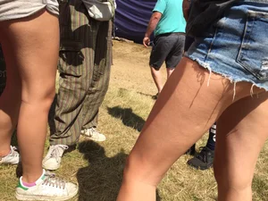 Hot candid teens in shorts at the countryside festival, amazing set of creepshots