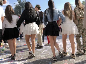 Carnival girls wearing pantyhose, spandex shorts, stockings, skirts and other outfits