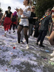 Carnival girl dressed as a disco ball