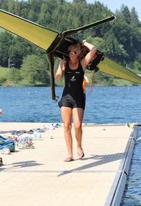 Sexy row girls in tight tops and spandex shorts