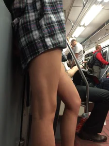 Hot Legs with a Tattoo in Subway Candid Closeup