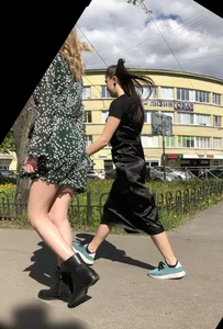 Hot Girl with Long Legs in a Dress Street Candid