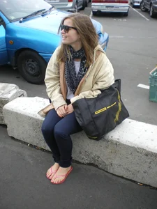 Girl in Slippers Feet Street Creepshot