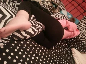 Skinny Barefoot Girl in Leggings Lying Asleep in Bed Home Creepshot