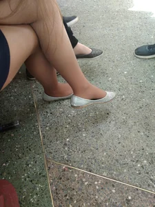 Crossed Legs in Pantyhose And Feet in Flats Closeup Creepshots