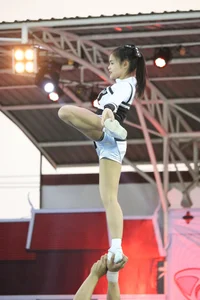 Bunch of athletic Thai cheerleaders at a competition