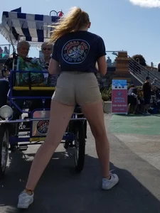 Ginger with ass eating shorts and long legs