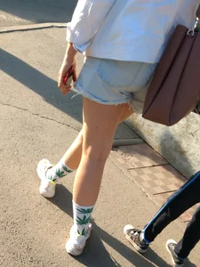 Girl in Denim Shorts Nice Legs Closeup Street Candid