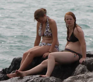 Two thick bikini teens at the beach
