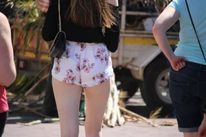 Perfect Little Booty in Shorts And Sexy Pale Legs Street Creepshot