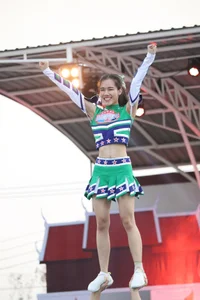 Bunch of athletic Thai cheerleaders at a competition