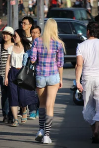 Hot ass blonde in short denim shorts showing some ass cheeks