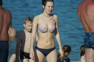 Cute Skinny Girl with Pale Skin in Swimsuit on the Beach Creepshots
