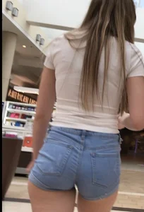 Sexy ass in tight denim shorts at the mall and getting food