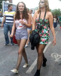 Girls with Hot Legs in Pantyhose Street Halloween Creepshot