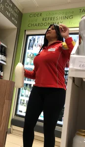 Convenience store employee with a sexy big ass in leggings