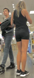 Spandex shorts at the mall and a bonus fat ass in a dress
