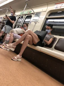 Candid Girl With Hot Long Legs in Shorts And Sandals Subway Train Creepshots Gallery