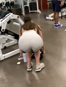 Mouth watering gym teen ass in see through white spandex shorts, black thong?