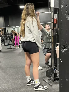 Tall Gym Blonde In Black Shorts (Bends Over)