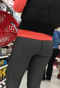 Skinny and tall milf shopping at Target in tight leggings