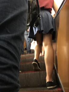 Girl with Sexy Legs Subway Escalator Cool Upskirt