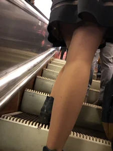 Girl in a Skirt Subway Escalator Candid Closeup