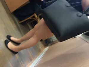 Teen in a Skirt, Pantyhose and Flats Classroom Candids