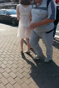 Hot Girl in Lacy Transparent Dress and Sandals with Her Panties Visible City Candid